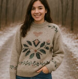 VINTAGE 90'S MICHELLE STUART Hand knit Wool Blend Sweater, US Women's L